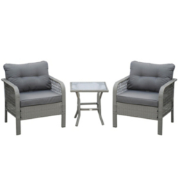 Outsunny Rattan Bistro Set with Glass Top Coffee Table Grey