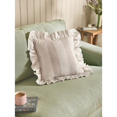 Wylder Natural Birdie Stripe Ruffle Cushion