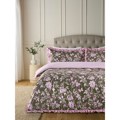 Green Butterfly Toile Velvet Frill Duvet Set