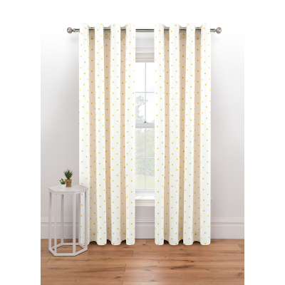 Yellow & White Polka Dot Eyelet Curtains
