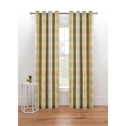 Duck Egg & Yellow Woven Check Eyelet Curtains