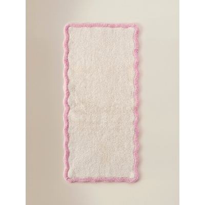Cream & Pink Scalloped Cotton Runner Bath Mat