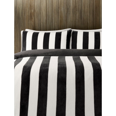 Cream & Black Super-Soft Stripe Fleece Duvet Set