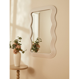 Beige Wood Wavy Mirror