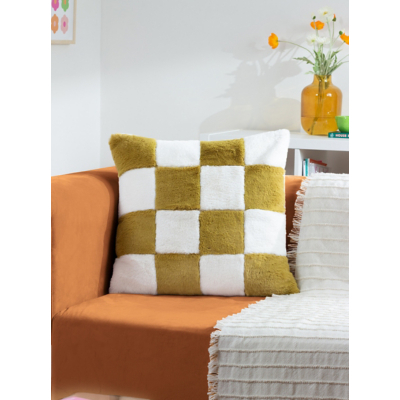 Heya Home Cozee Check Olive Faux Fur Cushion