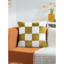 Heya Home Cozee Check Olive Faux Fur Cushion