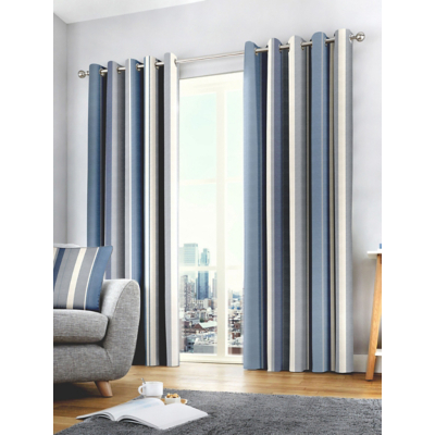 Fusion Whitworth Stripe Blue Eyelet Curtains