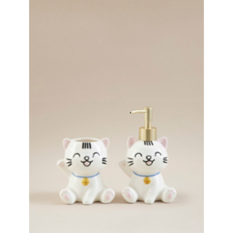 White Lucky Cat Soap Dispenser & Tumbler - Set of 2