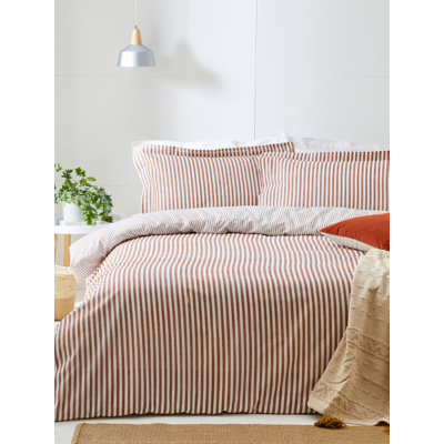 The Linen Yard Mocha Hebden Mélange Stripe 100% Cotton Duvet Cover Set