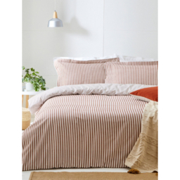 The Linen Yard Mocha Hebden Mélange Stripe 100% Cotton Duvet Cover Set