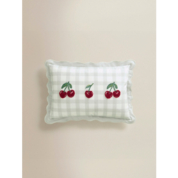 Green Cherry Gingham Scalloped Cushion
