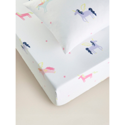 Pink & White Unicorn Single Fitted Sheet & Pillow Case Set