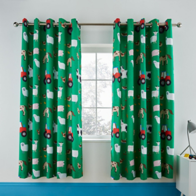 Catherine Lansfield Farmyard Animals Green Curtains