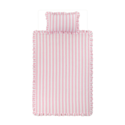 Pink & White Stripe Frill Reversible Duvet Set