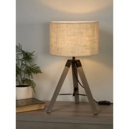 LC Wooden Tripod Table Lamp With Linen Shade