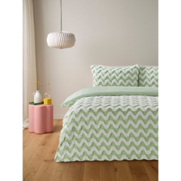 Green & White Tufted Waves Reversible Microfibre Duvet Set