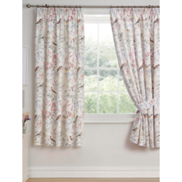 Dreams & Drapes Design Caraway Bird Print Pair of Pencil Pleat Curtains in Pink
