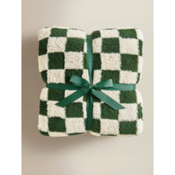Dark Green Super-Soft Checkerboard Blanket 200cm x 220cm by