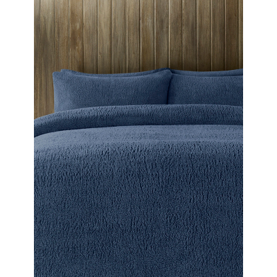 Blue Plain Teddy Finish Duvet Set