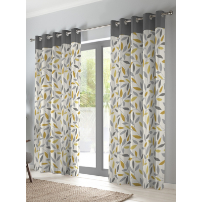 Fusion Beechwood Ochre Eyelet Curtains