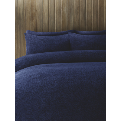 Navy Plain Teddy Finish Duvet Set