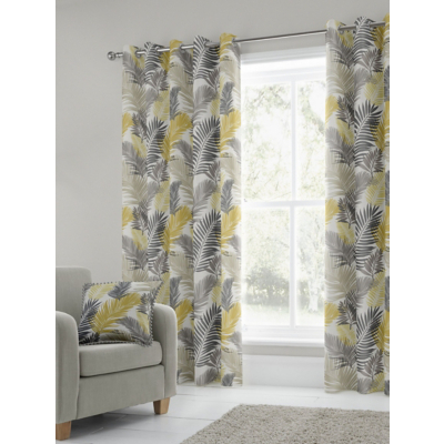 Fusion Tropical Palm Print Ochre Yellow Eyelet Curtains