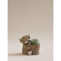 Artificial Succulent In Brown Highland Cow Planter