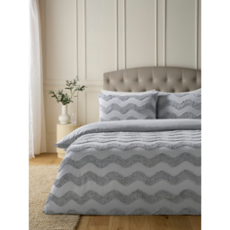 Grey Luxury Wavy Stripe Tufted Cotton Duvet Set