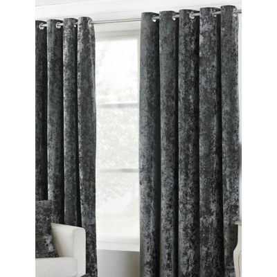 Paoletti Verona Grey Crushed Velvet Eyelet Curtain