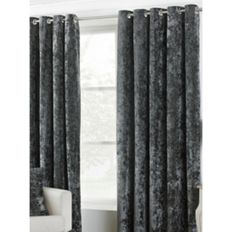 Paoletti Verona Grey Crushed Velvet Eyelet Curtain