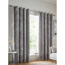 Catherine Lansfield Silver Crushed Velvet Eyelet Curtains