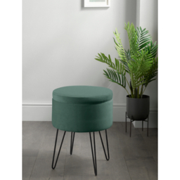 Dark Green Velvet Storage Stool