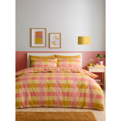 Fusion Orange Block Check Duvet Cover Set