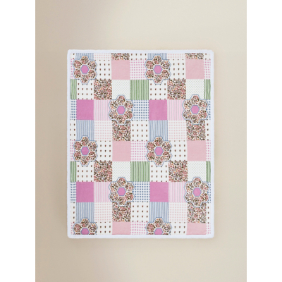 Pink & Purple Floral Patchwork Sherpa Fleece Blanket - 120 x 150 cm