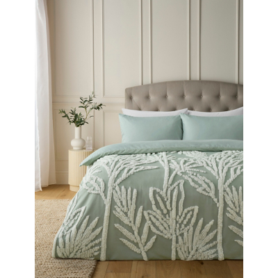 Green Palm Tree Print Tufted Duvet Set
