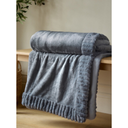 Catherine Lansfield Charcoal Velvet & Faux Fur Blanket Throw