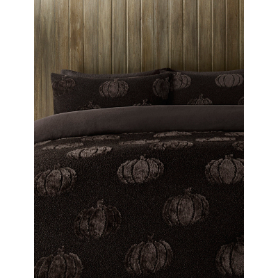 Chocolate Brown Boucle Faux Fur Pumpkins Duvet Set