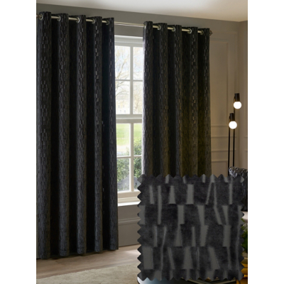 Paoletti Charcoal Manhattan Lined Velvet Eyelet Curtains