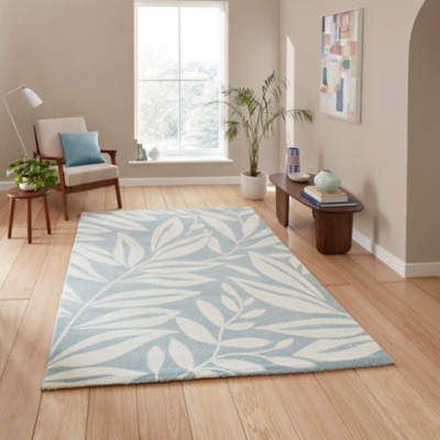 Catherine Lansfield Blue Sorral Leaves Botanical Rug