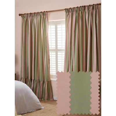 Wylder Pink & Green Birdie Stripe Lined Ruffle Pencil Pleat Curtains