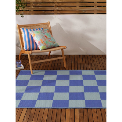 Furn Blue Checkerboard Outdoor Rug