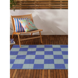 Furn Blue Checkerboard Outdoor Rug