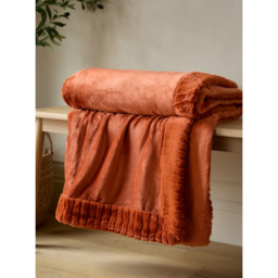 Catherine Lansfield Orange Velvet & Faux Fur Blanket Throw