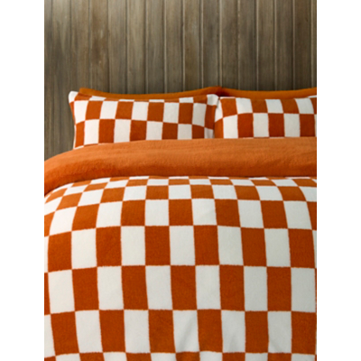 Orange Checkerboard Print Teddy Duvet Set