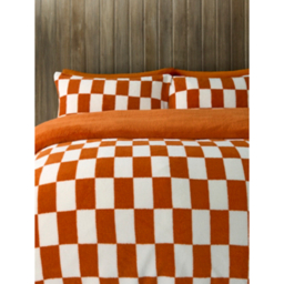Orange Checkerboard Print Teddy Duvet Set