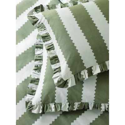 Wylder Green Birdie Stripe Ruffle Pillowcase Pair