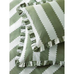 Wylder Green Birdie Stripe Ruffle Pillowcase Pair