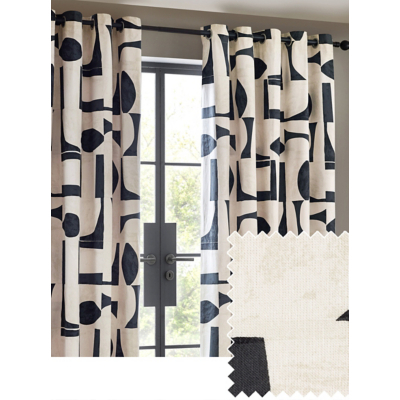 Hoem Cream & Blue Carro Abstract Eyelet Curtain