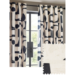 Hoem Cream & Blue Carro Abstract Eyelet Curtain
