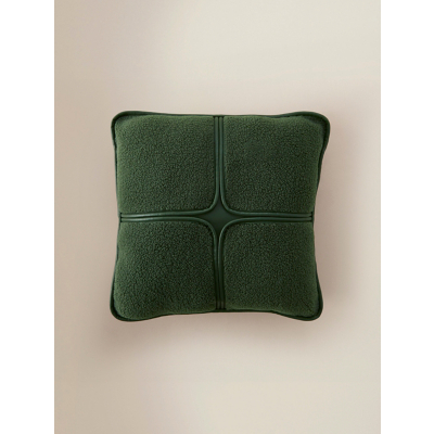 Olive Green Pleather Trim Boucle Grid Cushion
